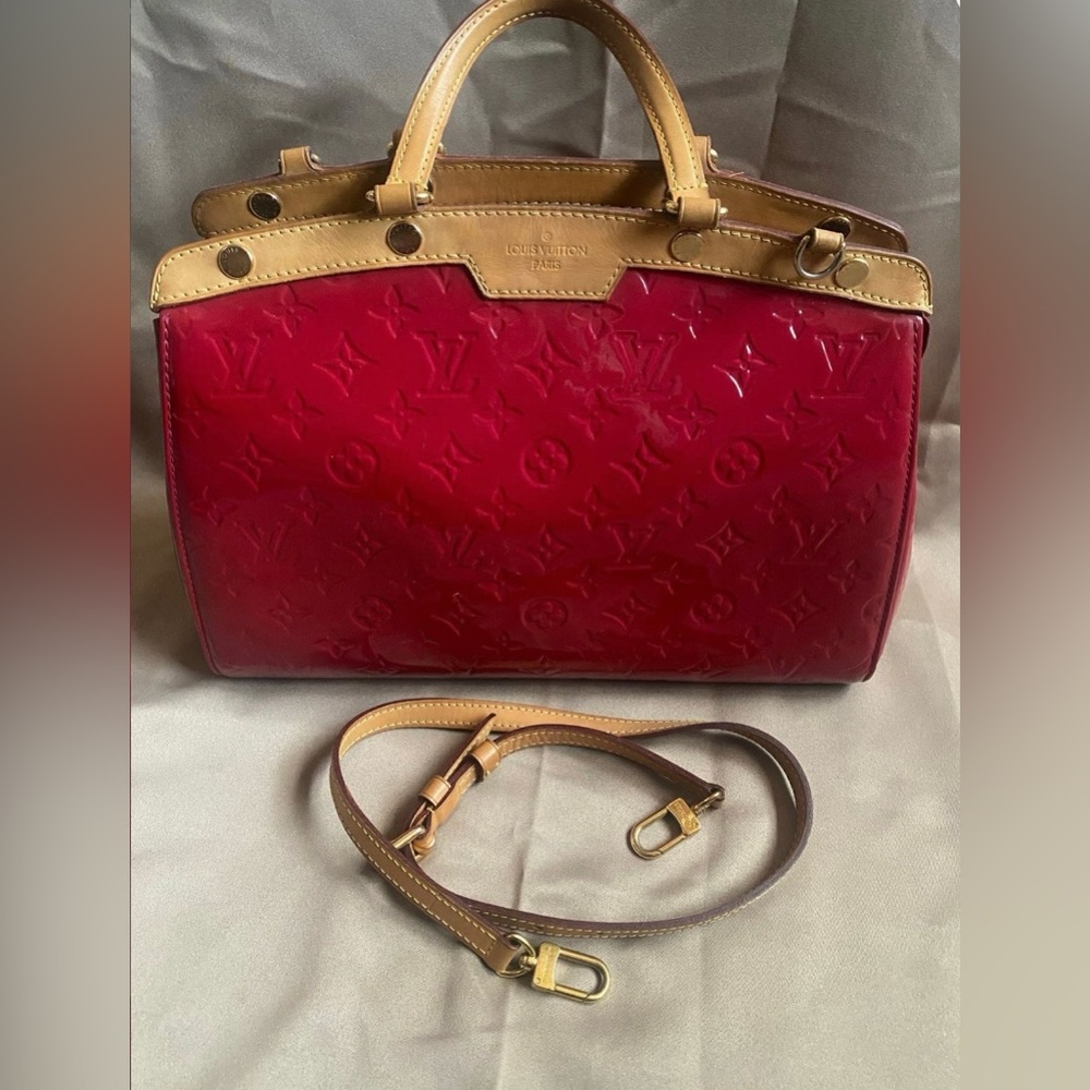 Louis Vuitton Red Patent Vernis Satchel with Vachetta Trim